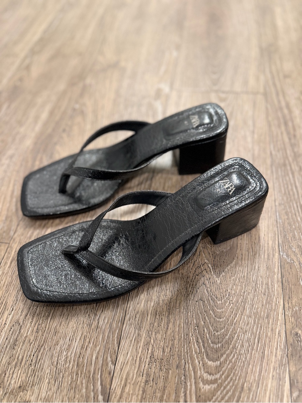 Zara Block-Heel Thong Sandals